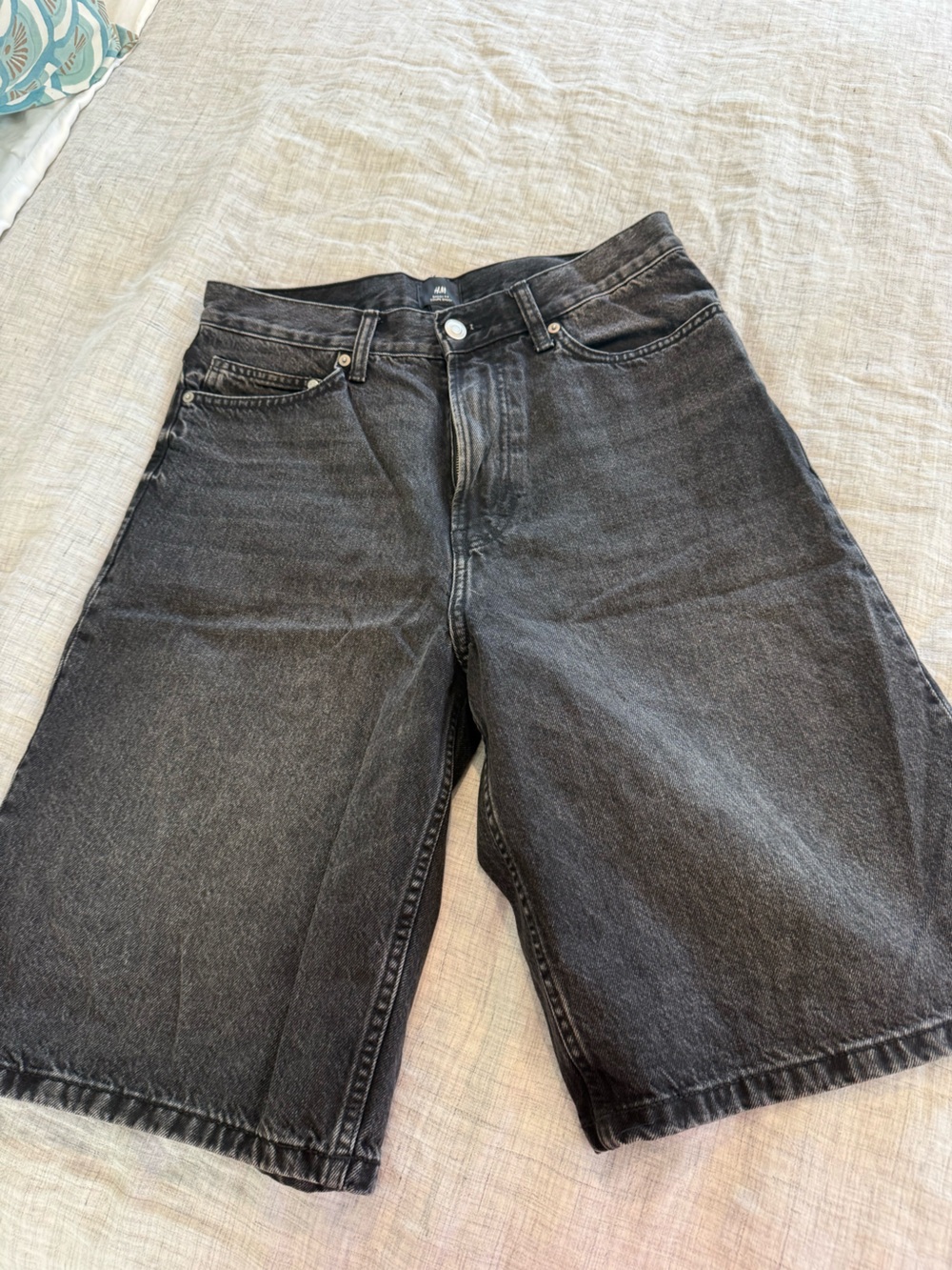 H&M Wide-Leg Black Faded Denim Jean shorts